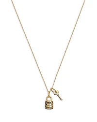 Logo Padlock & Key Charm Necklace, 16"