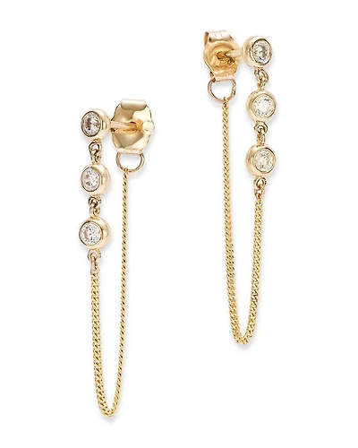 Diamond Chain Drop Earrings in 14K Yellow Gold, 0.25 tcw