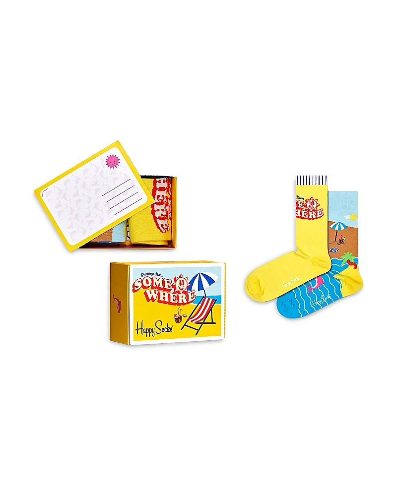 Happy Socks Wish U Were Here Cotton Blend Crew Socks Gift Box, Pack of 2