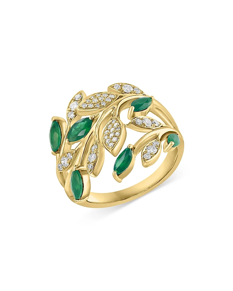 Bloomingdale's Fine Collection Emerald & Diamond Leaf Ring