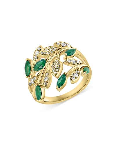 Bloomingdale's Fine Collection Emerald & Diamond Leaf Ring