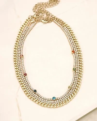 Chain Link & Cubic Zirconia Rainbow Necklace Set, 12"-17"