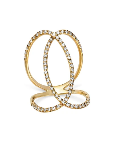 Diamond Crossover Ring in 14K Yellow Gold, 0.75 tcw
