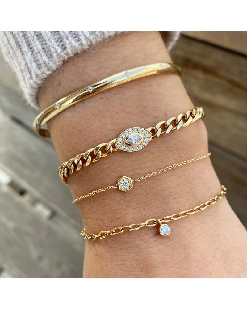 14K Yellow Gold Diamond Dangle Oval Link Bracelet