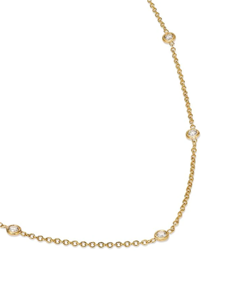 14K Yellow Gold Floating Diamonds Diamond Bezel Choker Necklace, 14-16"