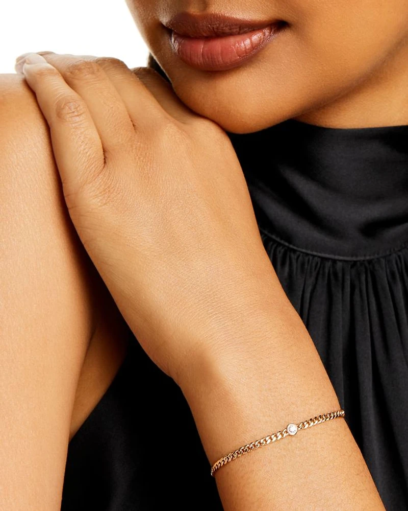 14K Yellow Gold Floating Diamond Small Curb Chain Bracelet