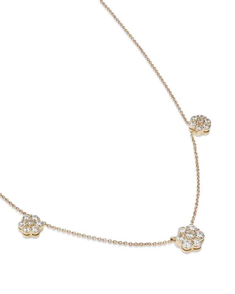 Diamond Flower Station Collar Necklace in 14K Yellow Gold, 0.75 tcw
