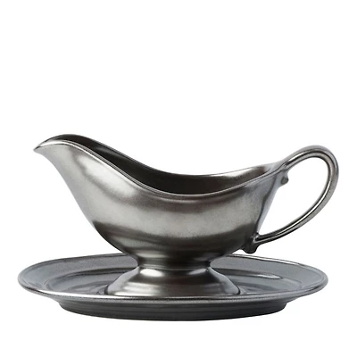 Pewter Stoneware Sauce Boat and Stand