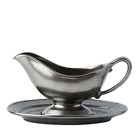 Pewter Stoneware Sauce Boat and Stand