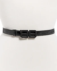 Balenciaga Bb Hourglass Thin Belt Crocodile Embossed with Rhinestones