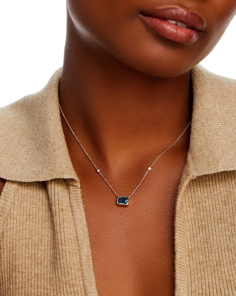 Gemstone & Diamond Pendant Necklace 14K Yellow Gold, 18"