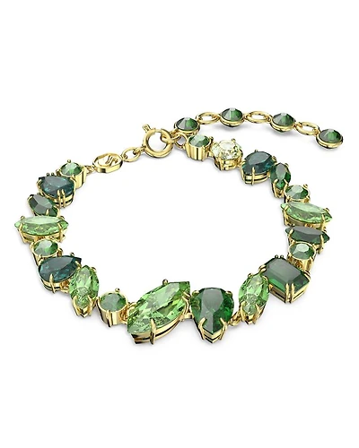 Gema Green Crystal Flex Bracelet in Gold Tone