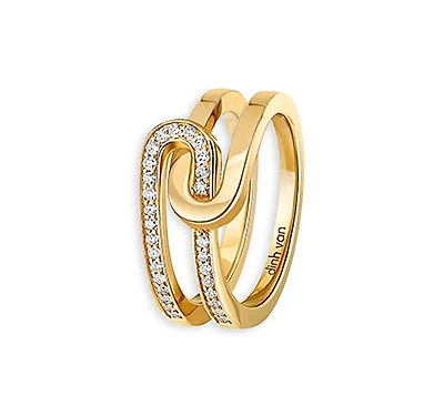 Dinh Van 18K Yellow Gold Maillon Diamond Interlocking Ring