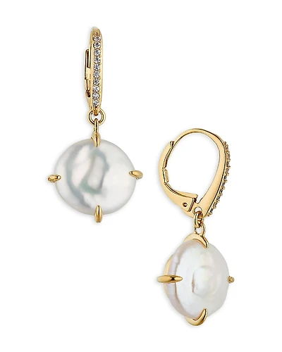 Nadri Dot Dot Dot Cultured Freshwater Coin Pearl Drop Earrings