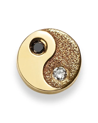 14K Yellow Gold Itty Bitty Symbols Black & White Diamond Yin Yang Single Stud Earring