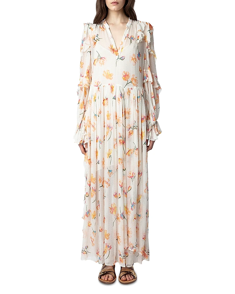 Zadig & Voltaire Riciny Mousseline Ruffled Floral Maxi Dress