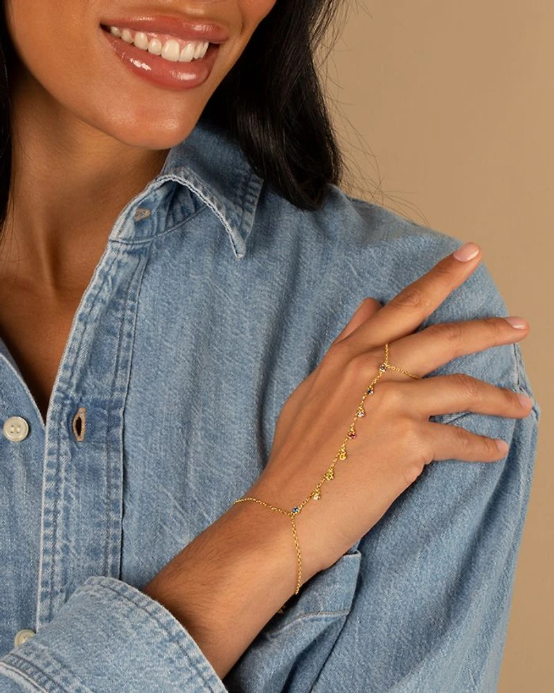 Bezel Shaker Hand Chain Bracelet in 14K Gold Plated Sterling Silver