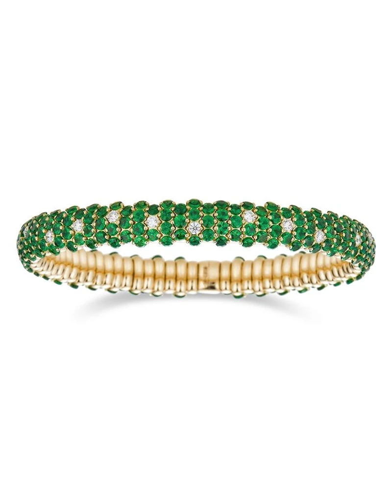 18K Yellow Gold Stretch Tsavorite & Diamond Bracelet