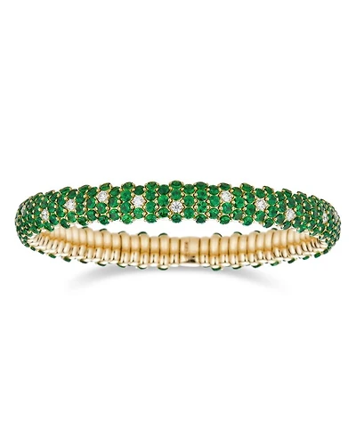 18K Yellow Gold Stretch Tsavorite & Diamond Bracelet