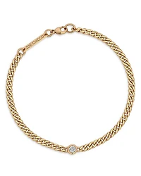 14K Yellow Gold Floating Diamond Small Curb Chain Bracelet