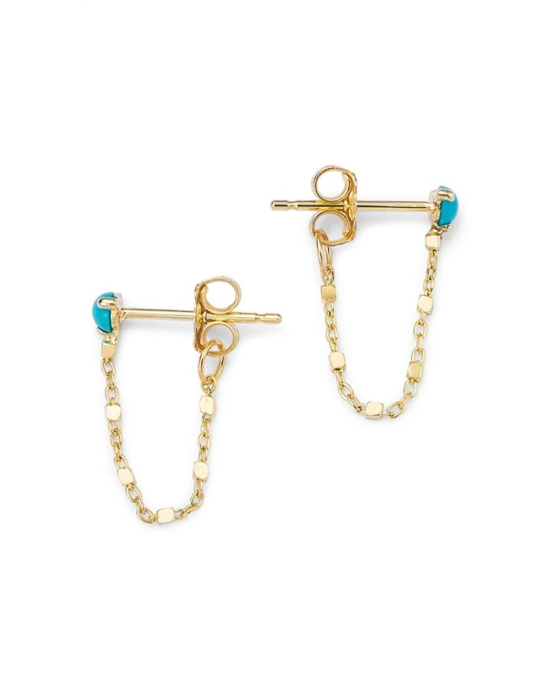 14K Gold Turquoise & Chain Drop Earrings