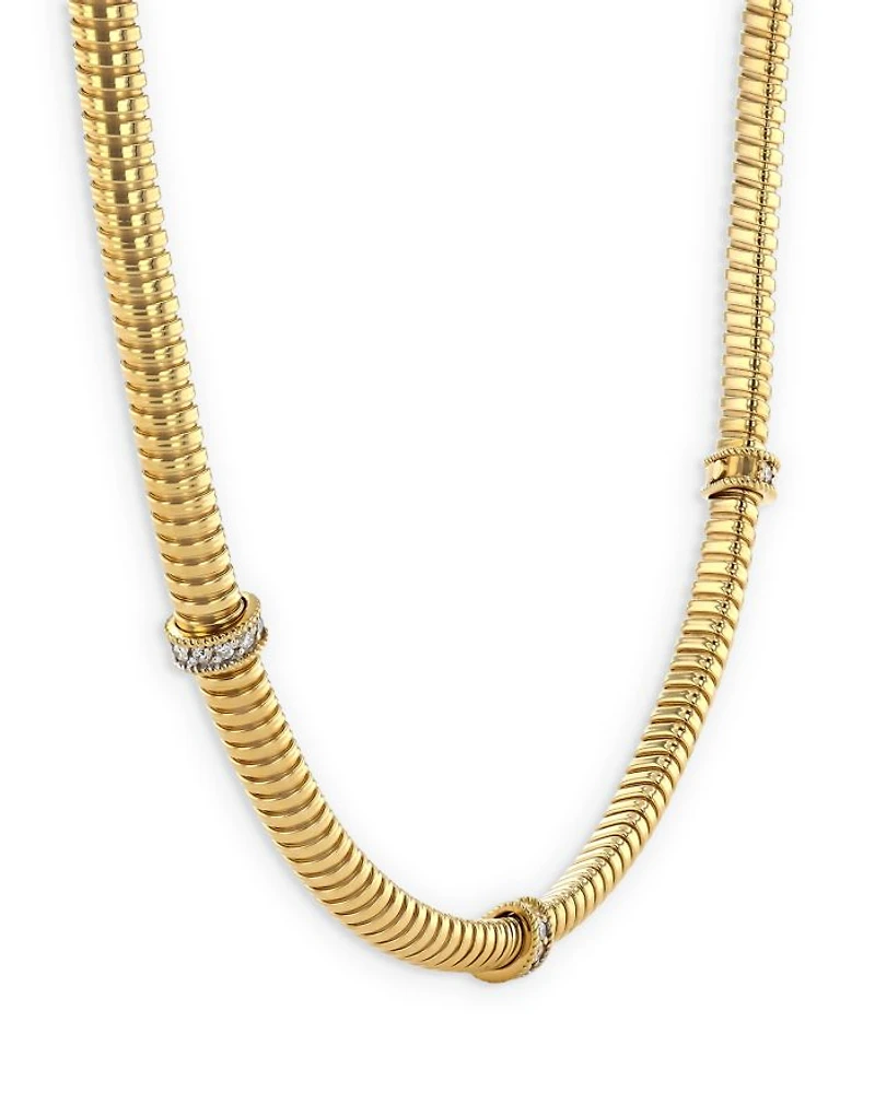 18K Yellow Gold Via Mercanti Diamond Three Station Tubogas Collar Necklace, 17"