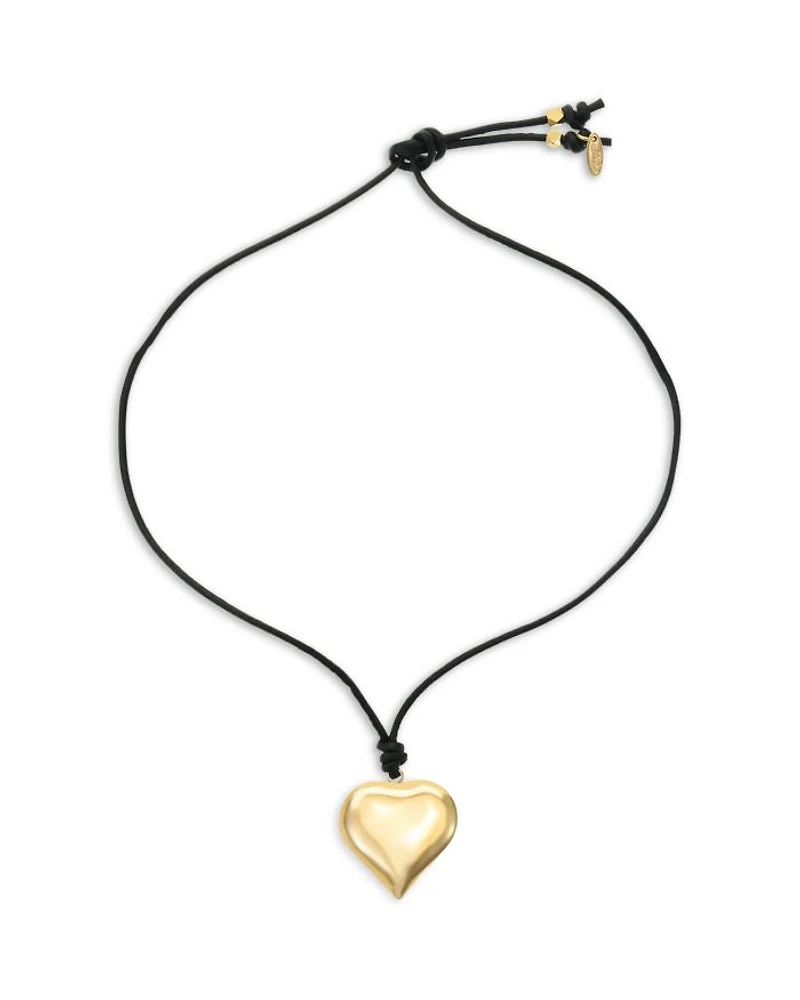 Heart Faux Leather Cord Pendant Necklace in 18K Gold Plated, 20"