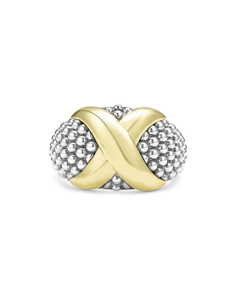 18K Yellow Gold & Sterling Silver Embrace X Dome Caviar Bead Statement Ring