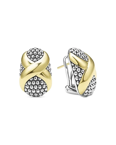 Lagos 18K Yellow Gold & Sterling Silver Embrace X Oval Caviar Bead Omega Earrings
