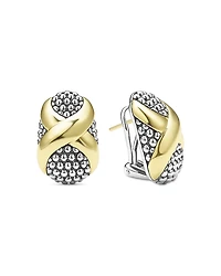 Lagos 18K Yellow Gold & Sterling Silver Embrace X Oval Caviar Bead Omega Earrings