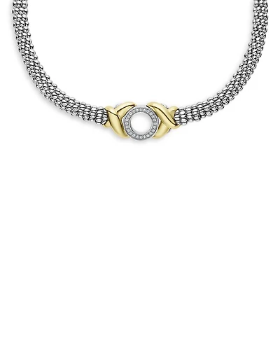 18K Yellow Gold & Sterling Silver Embrace Diamond XO Beaded Collar Necklace, 15"