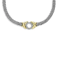 18K Yellow Gold & Sterling Silver Embrace Diamond XO Beaded Collar Necklace, 15"