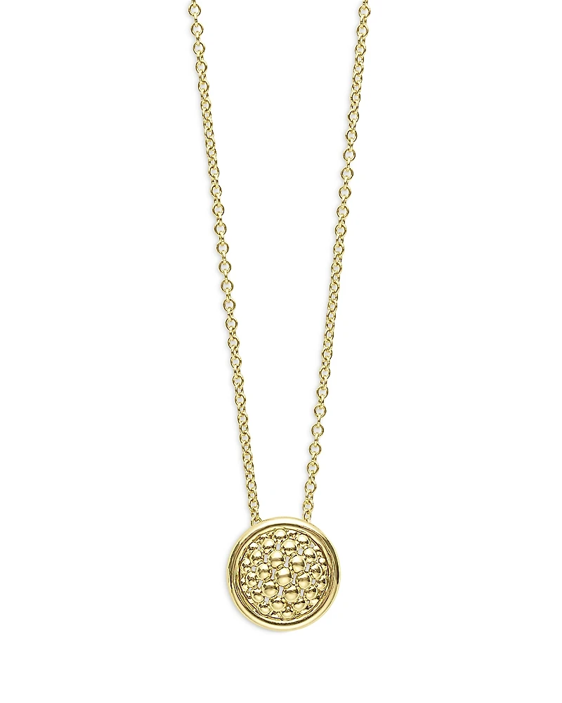 Lagos 18K Yellow Gold Meridian Caviar Bead Circle Pendant Necklace, 16-18