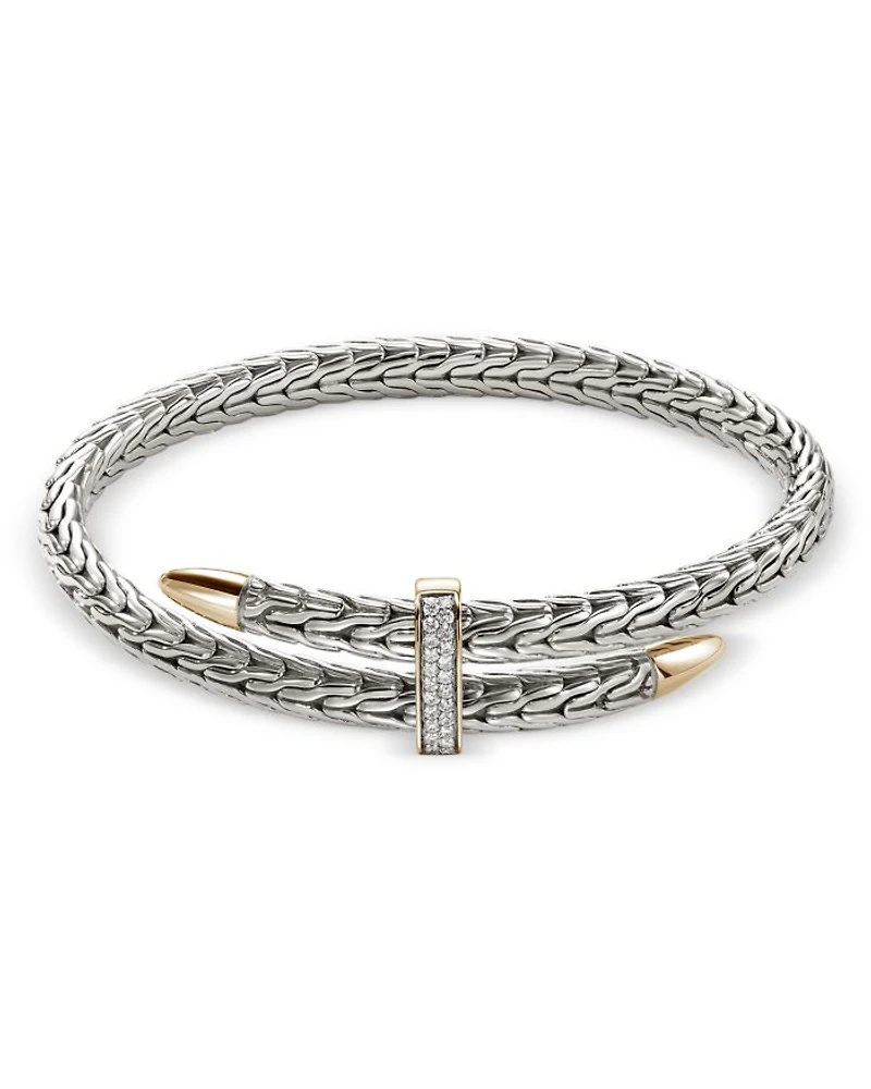 14K Yellow Gold & Sterling Silver Diamond Spear Flex Cuff