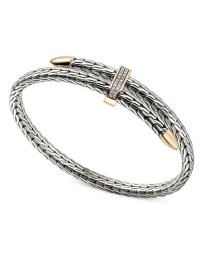 14K Yellow Gold & Sterling Silver Diamond Spear Flex Cuff