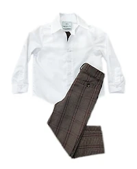 Petite Maison Kids Unisex Blair White Cotton Button Down Shirt with Estate Tweed Trim and Pants