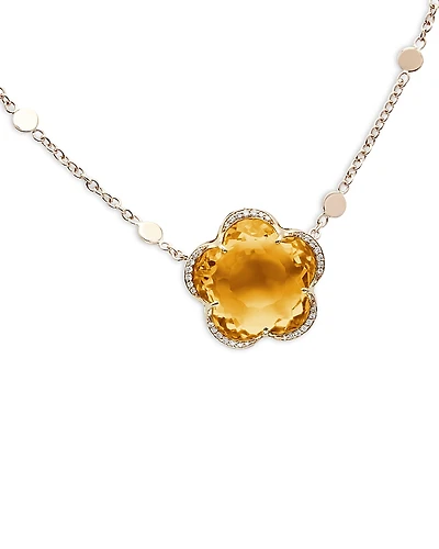 Pasquale Bruni 18K Rose Gold Bon Ton Citrine & Diamond Flower Pendant Necklace, 17.2