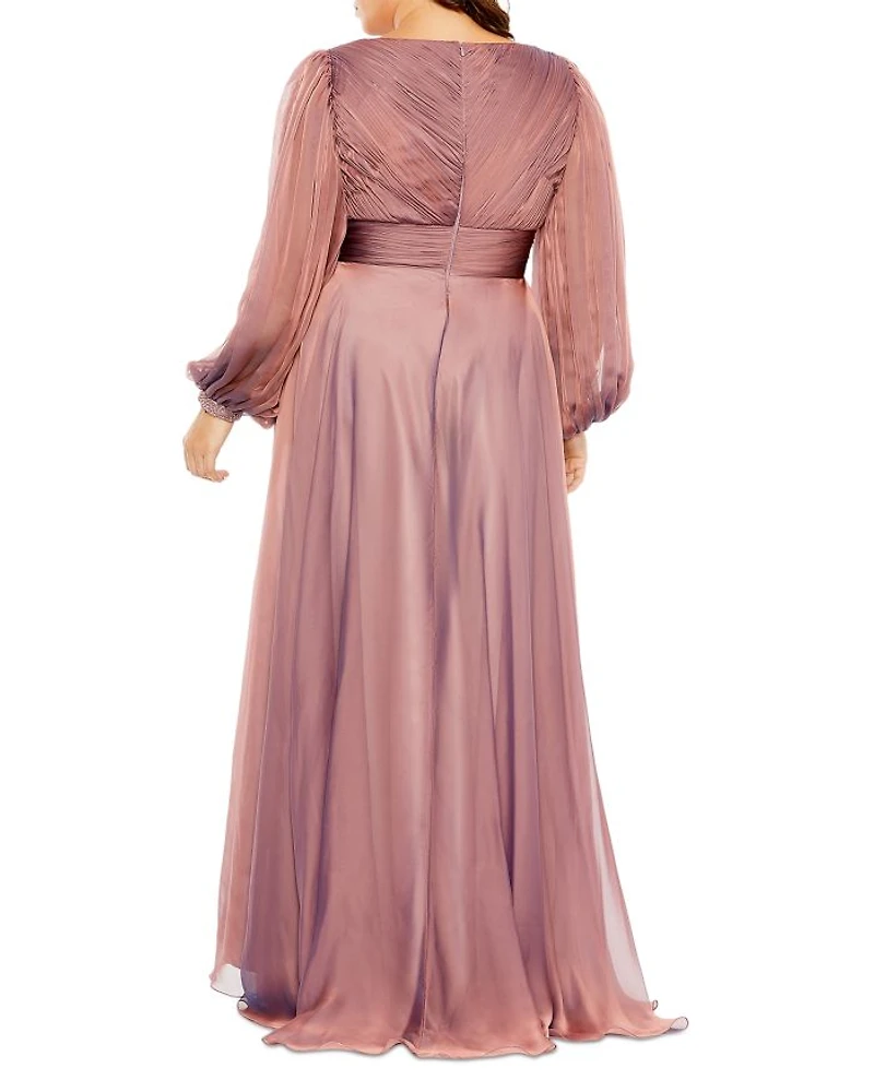 Plus Puff Sleeve Embellished A Line  Gown