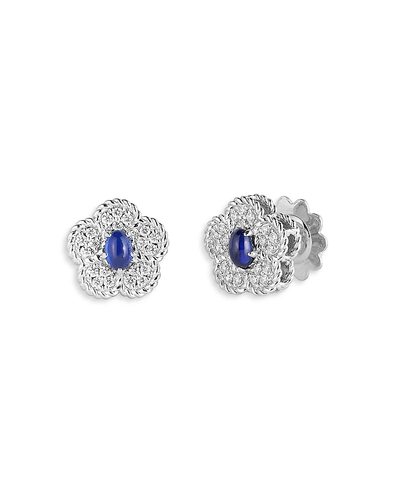 Roberto Coin 18K White Gold Daisy Blue Sapphire & Diamond Flower Stud Earrings - Exclusive