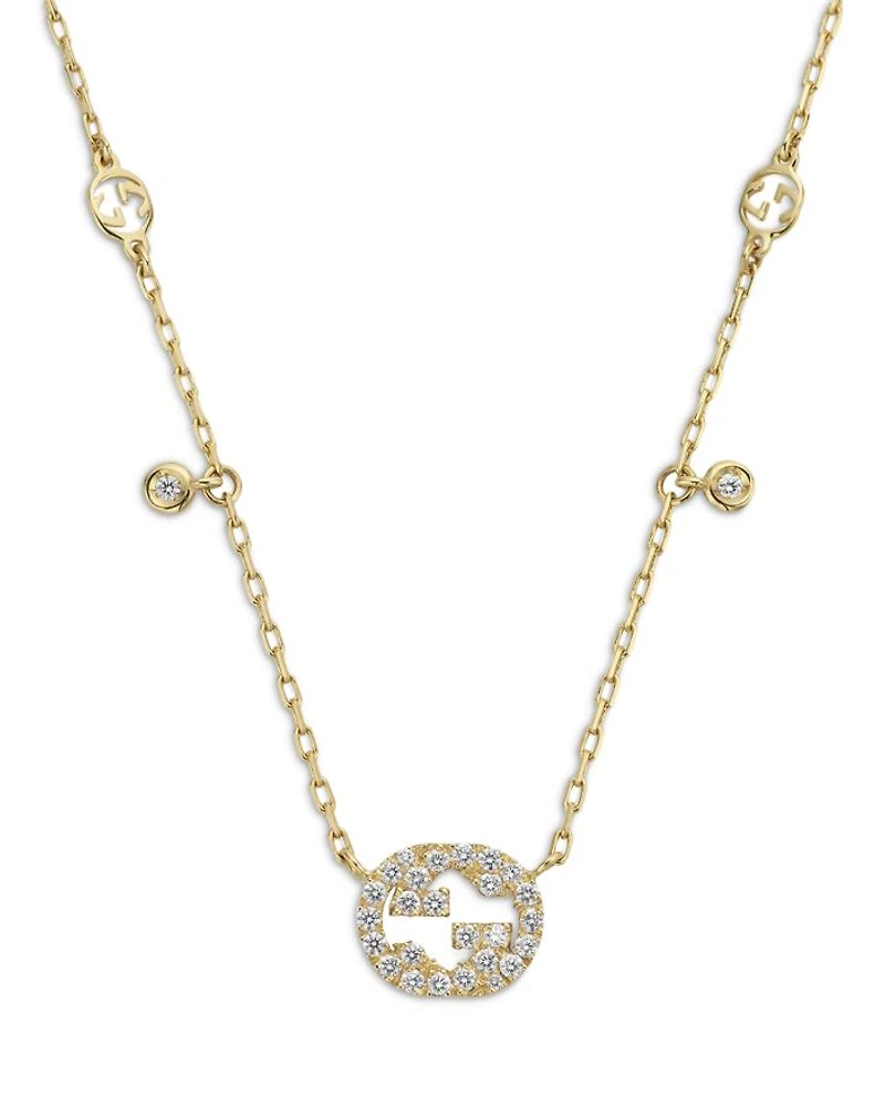 18K Yellow Gold Interlocking G Diamond Dangle Pendant Necklace, 15-16.5"