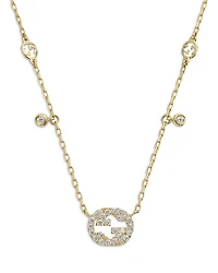 18K Yellow Gold Interlocking G Diamond Dangle Pendant Necklace, 15-16.5"