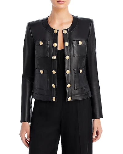 L'Agence Jayde Leather Open Front Jacket