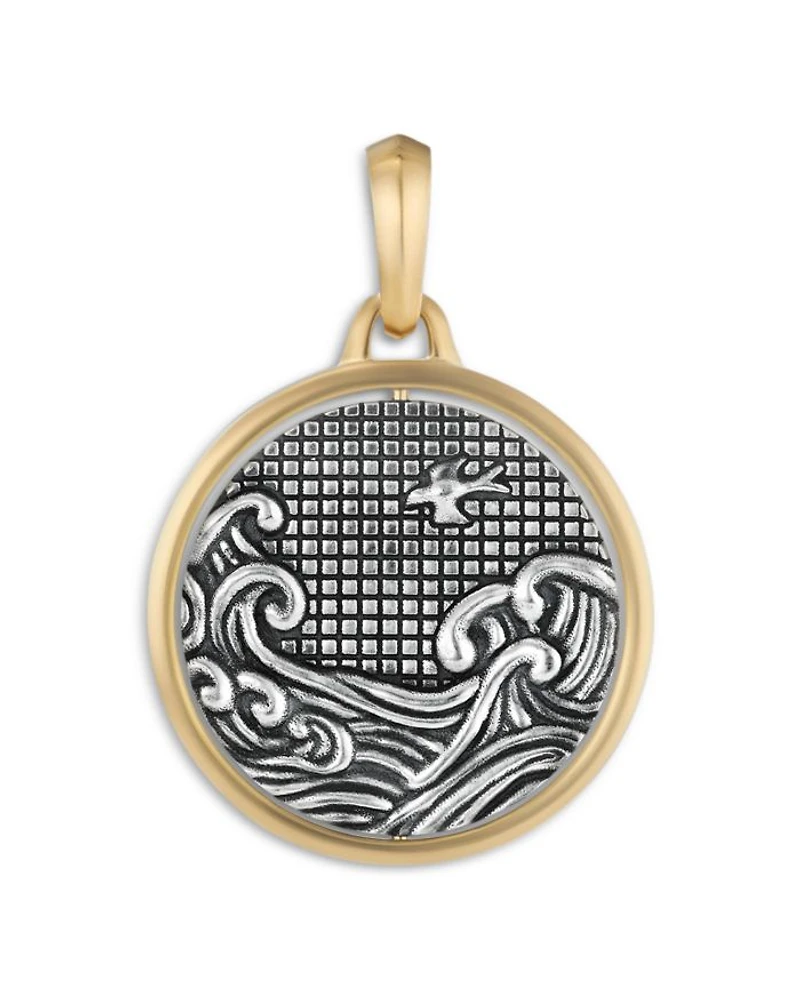 Men's Water & Fire Duality Amulet in Sterling Silver with 18K Yellow Gold, 30mm