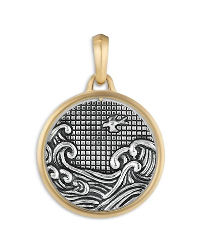 Men's Water & Fire Duality Amulet in Sterling Silver with 18K Yellow Gold, 30mm