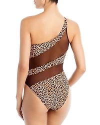 Leopard Print Mesh One Piece Swimsuit