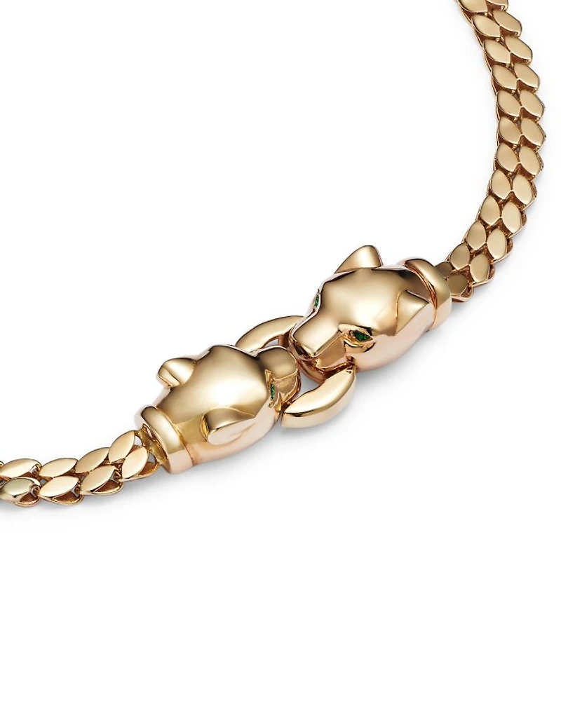 14K Yellow Gold Emerald Eye Panther Bracelet