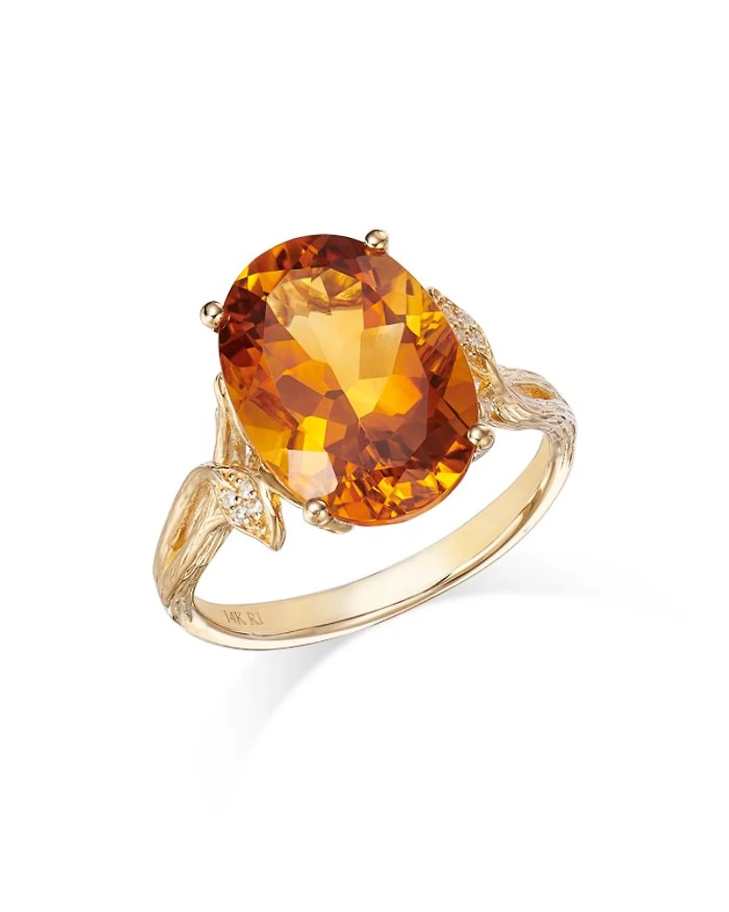 Red Citrine & Diamond Accent Statement Ring in 14K Yellow Gold
