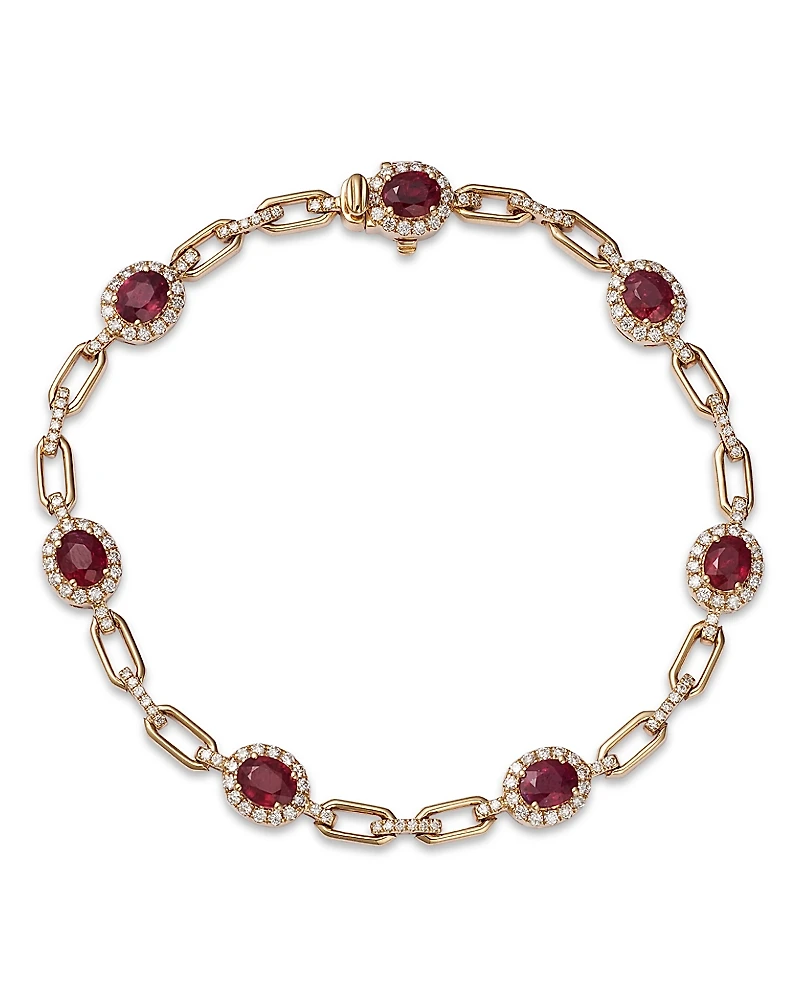 Bloomingdale's Fine Collection Ruby & Diamond Halo Link Bracelet