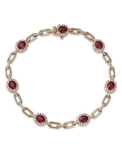 Bloomingdale's Fine Collection Ruby & Diamond Halo Link Bracelet