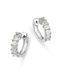 Diamond Emerald Cut Diamond Huggie Earrings in 18K White Gold, 1.0 tcw